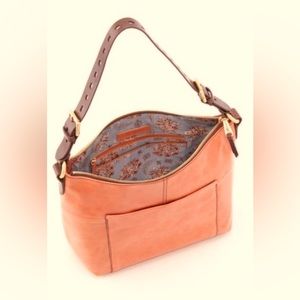 Hobo International Charlie Shoulder Bag, EUC, tan with brown strap.